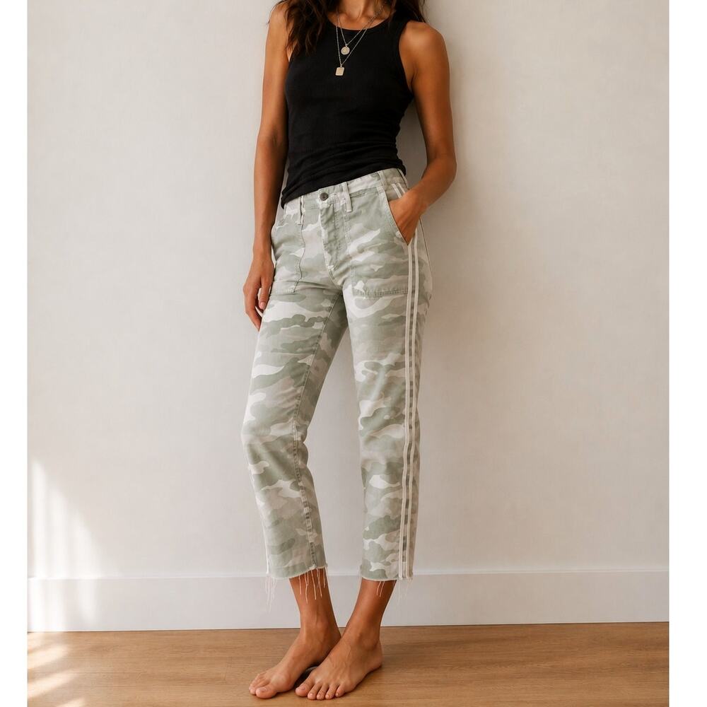 Mother Cropped Camo Cargo Pants Striped Army Raw Hem Desert Indie Prep size 28